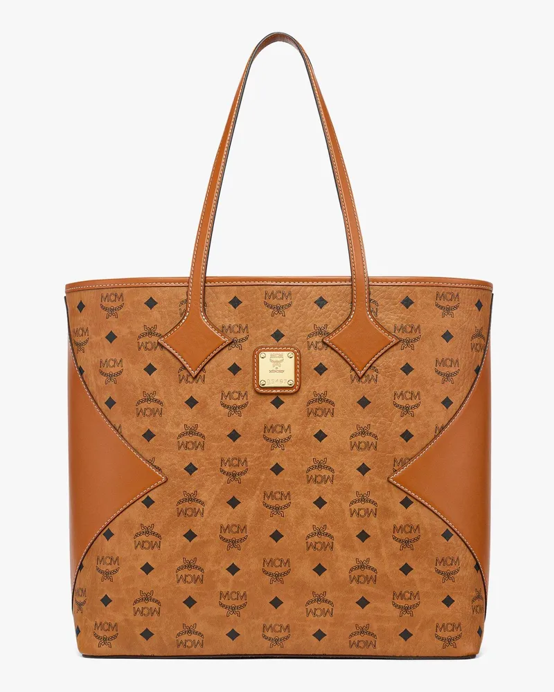 MCM Dia Shopper in Visetos-Leder-Mix Cognac