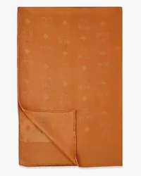 MCM Rechteckiger Seidenschal mit Monogramm Cognac