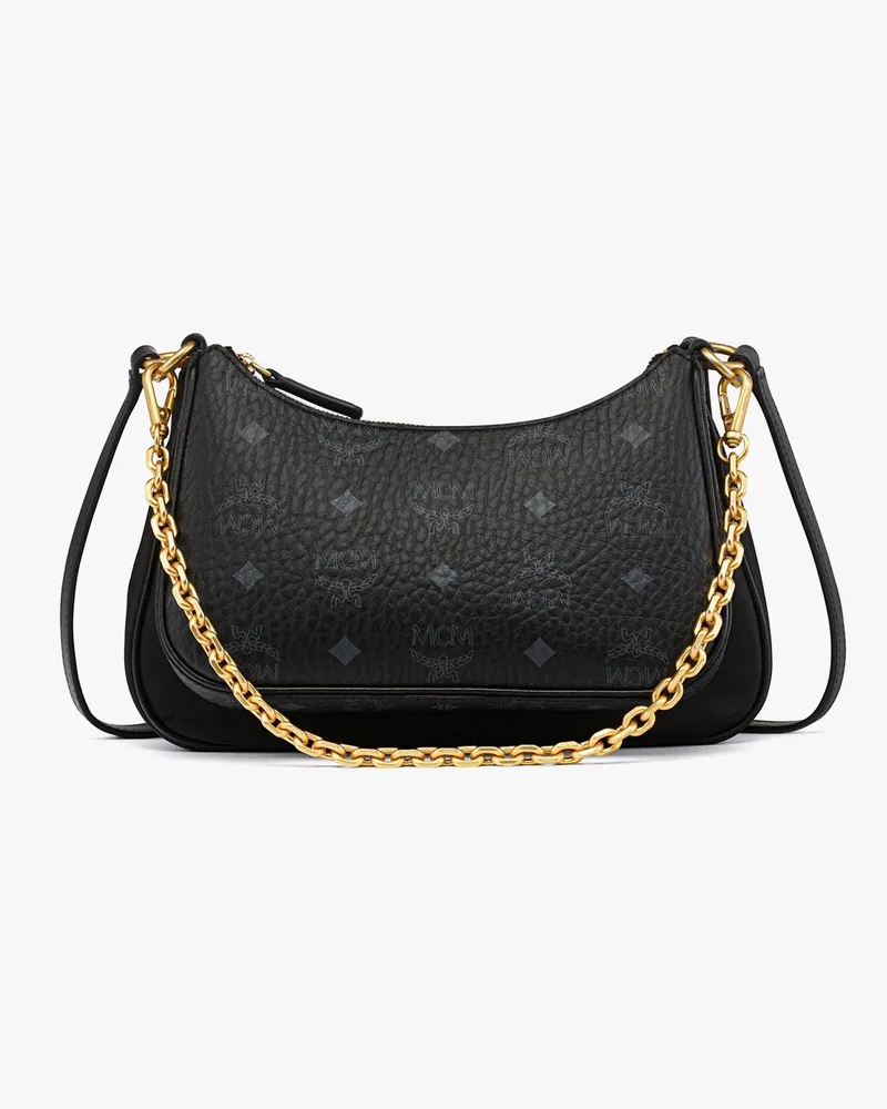 MCM Aren Duo Hobo aus recyceltem Nylon und Visetos-Canvas Black
