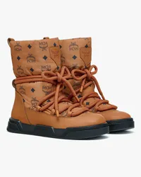 MCM Knöchelhohe Stiefel Skyward aus wattiertem Nylon mit Monogramm Cognac