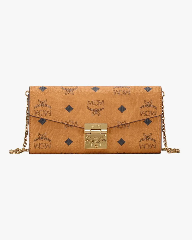 MCM Tracy Portemonnaie in Visetos zum Umhängen Cognac