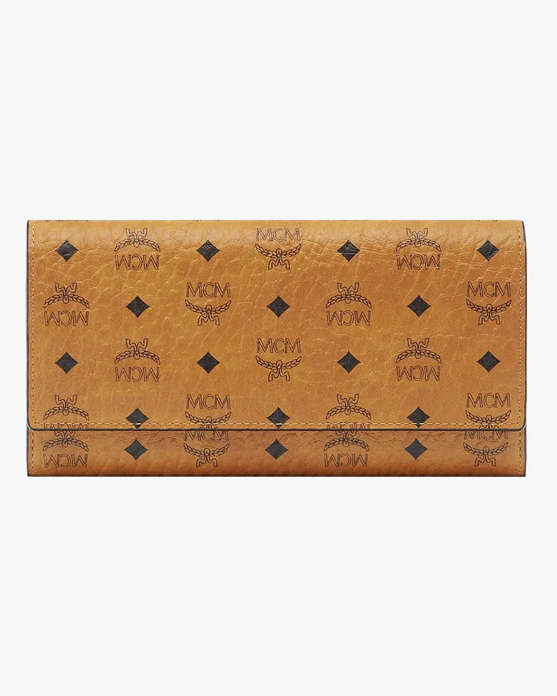 MCM Dreifach gefaltete Brieftasche in Visetos Original Cognac
