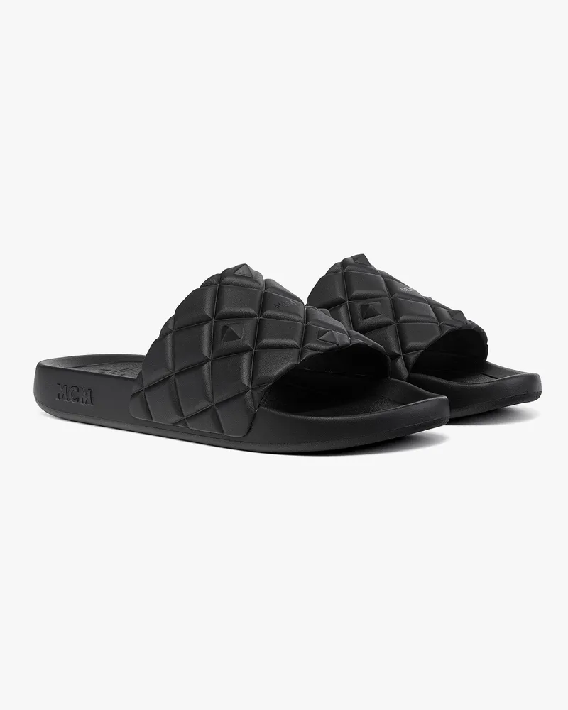 MCM Gesteppte Gummi-Slides mit Rautenmotiv Black