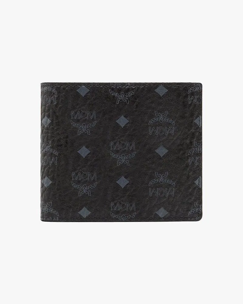 MCM Gefaltete Brieftasche mit Münzfach in Visetos Original Black