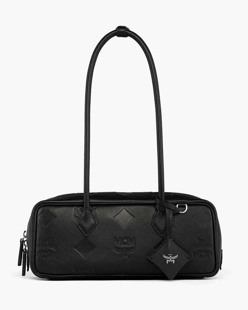 MCM Aren East-West Schultertasche aus Leder mit Maxi-Monogramm Black