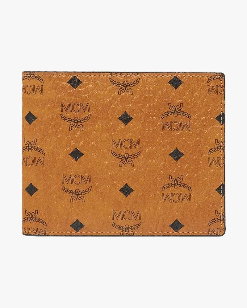 MCM Gefaltete Brieftasche in Visetos Original Cognac
