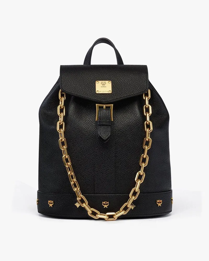 MCM Pina Kordelzug-Rucksack aus Kalbsleder mit Nieten Black