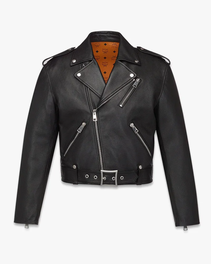 MCM Kurze Bikerjacke aus Lammleder BLACK LEATHER Black