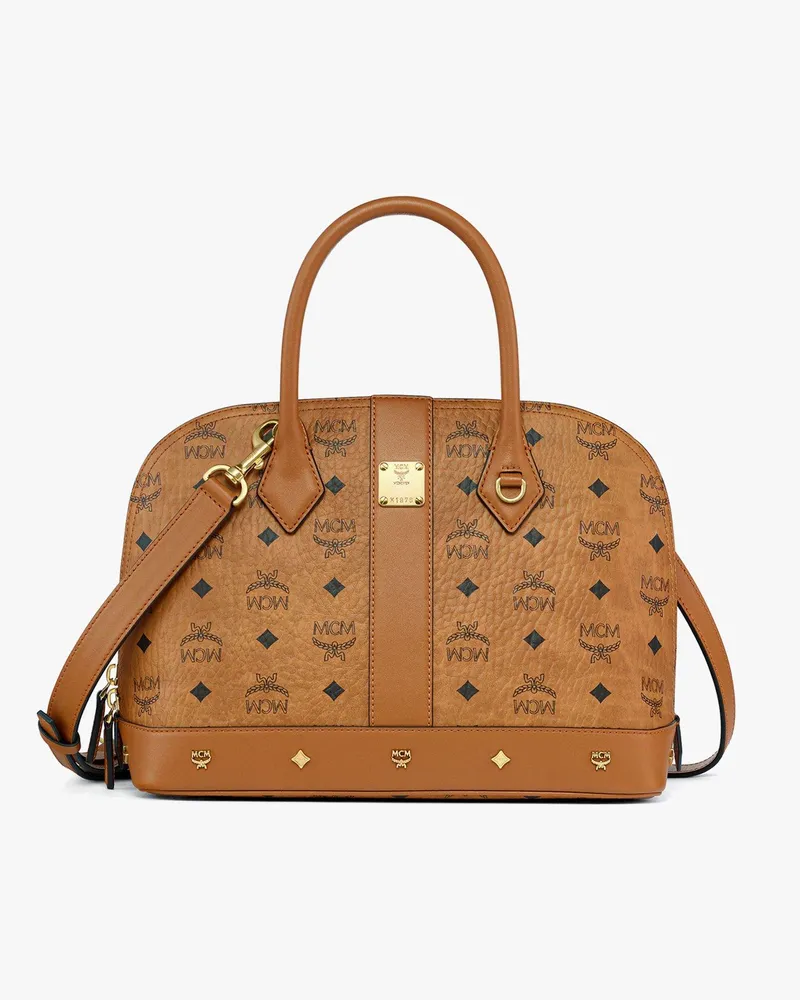 MCM Pina Tragetasche mit Nieten in Visetos Cognac