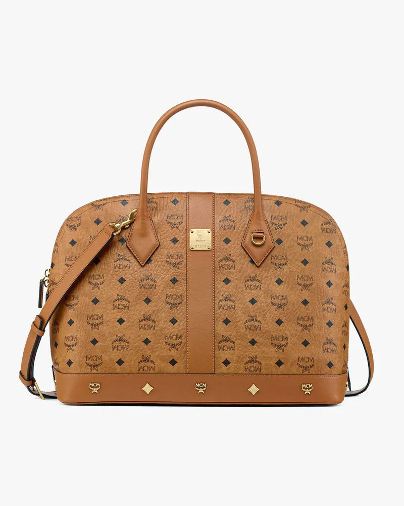 MCM Pina Tragetasche mit Nieten in Visetos Cognac