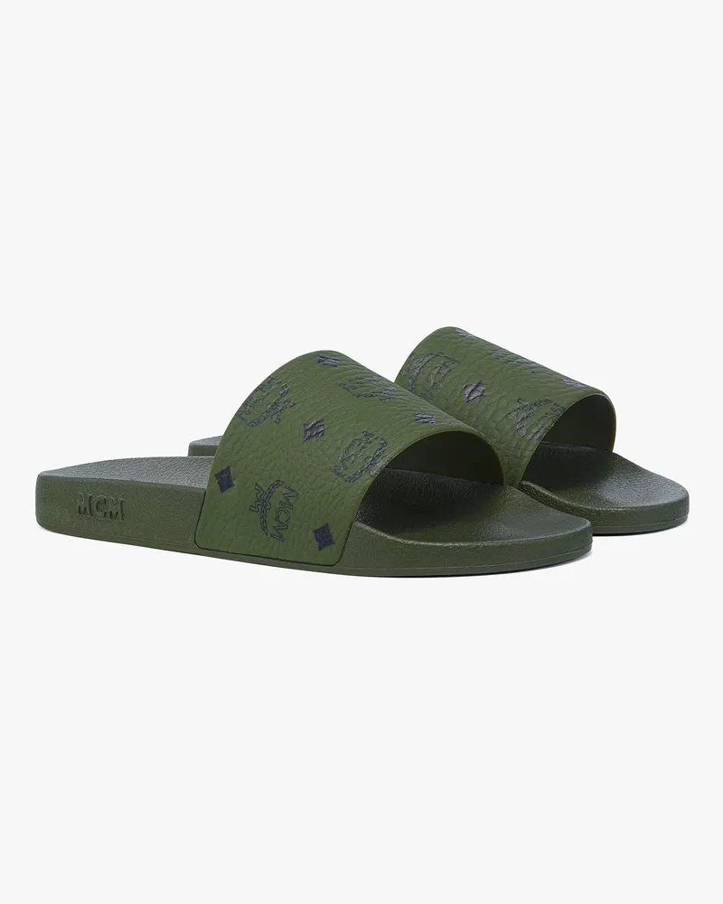 MCM Slides mit Monogramm-Print Khaki