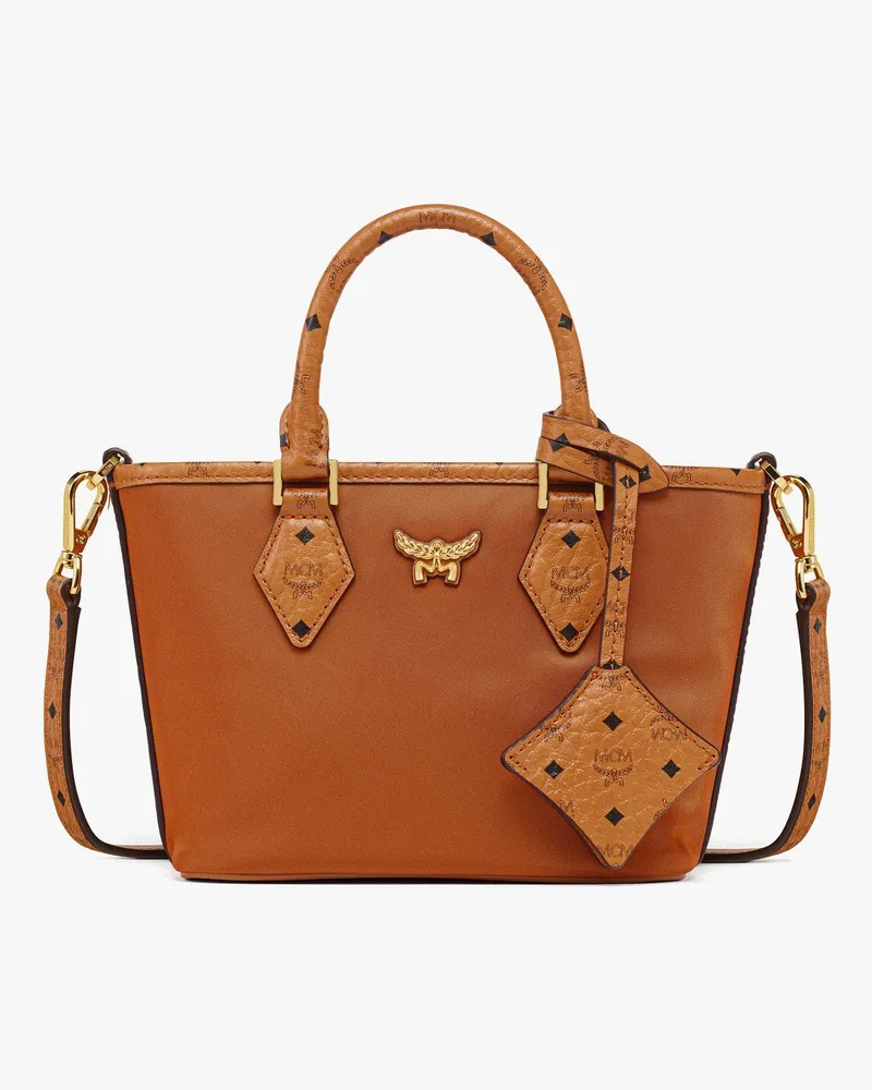 MCM Aren Shopper aus recyceltem Nylon und Leder mit Monogramm-Print Cognac