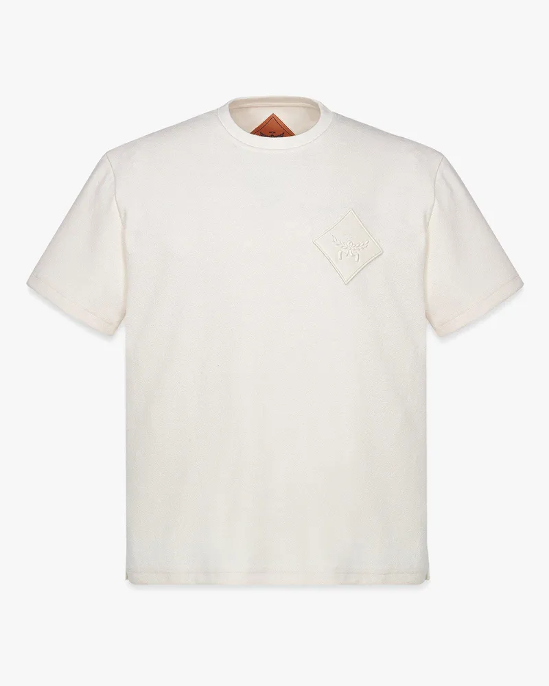 MCM Bouclé-T-Shirt mit Logoaufnäher Ivory