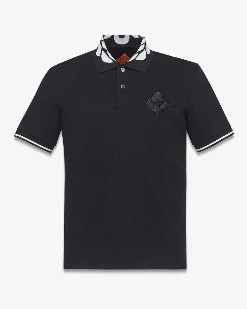 MCM Piqué-Polo mit intarsiengestricktem Lorbeermotiv Black