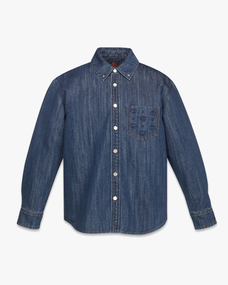 MCM Hemd aus Lurex-Denim mit Monogramm-Brusttasche Indigo