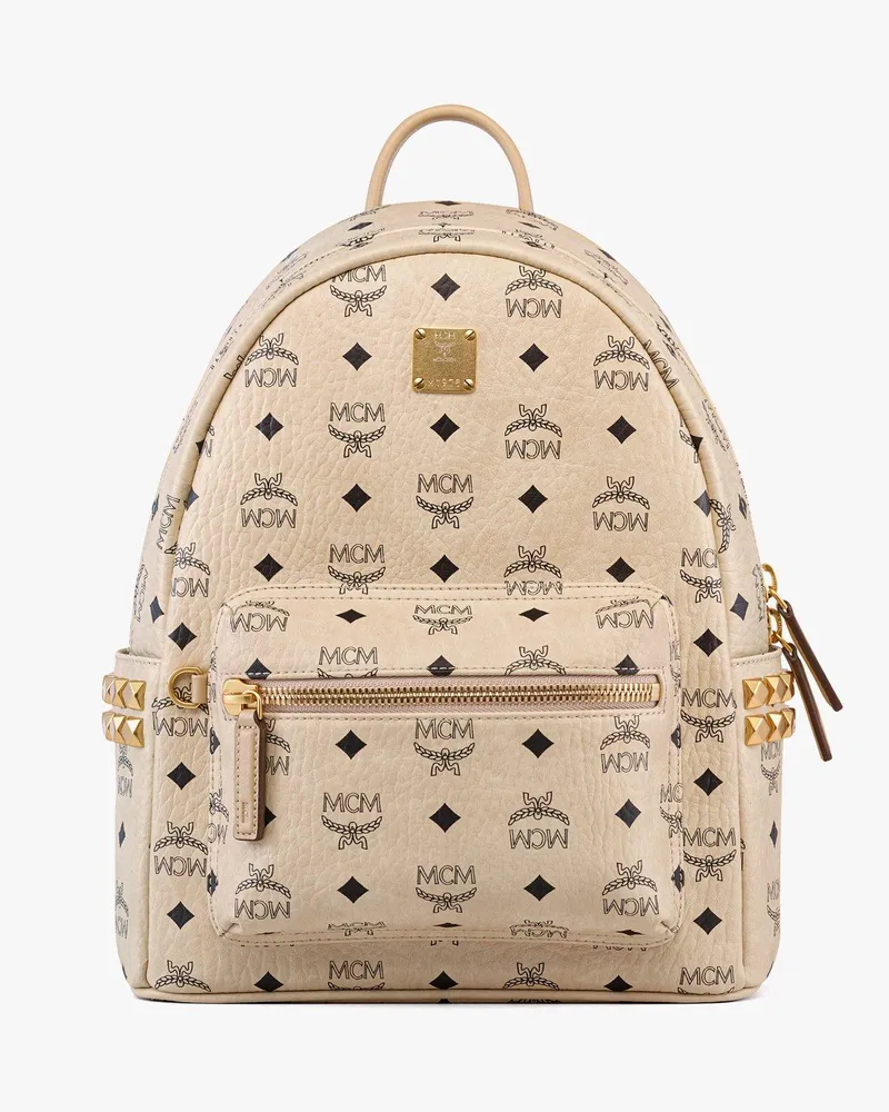 MCM Stark Rucksack in Visetos mit seitlichen Nieten Beige