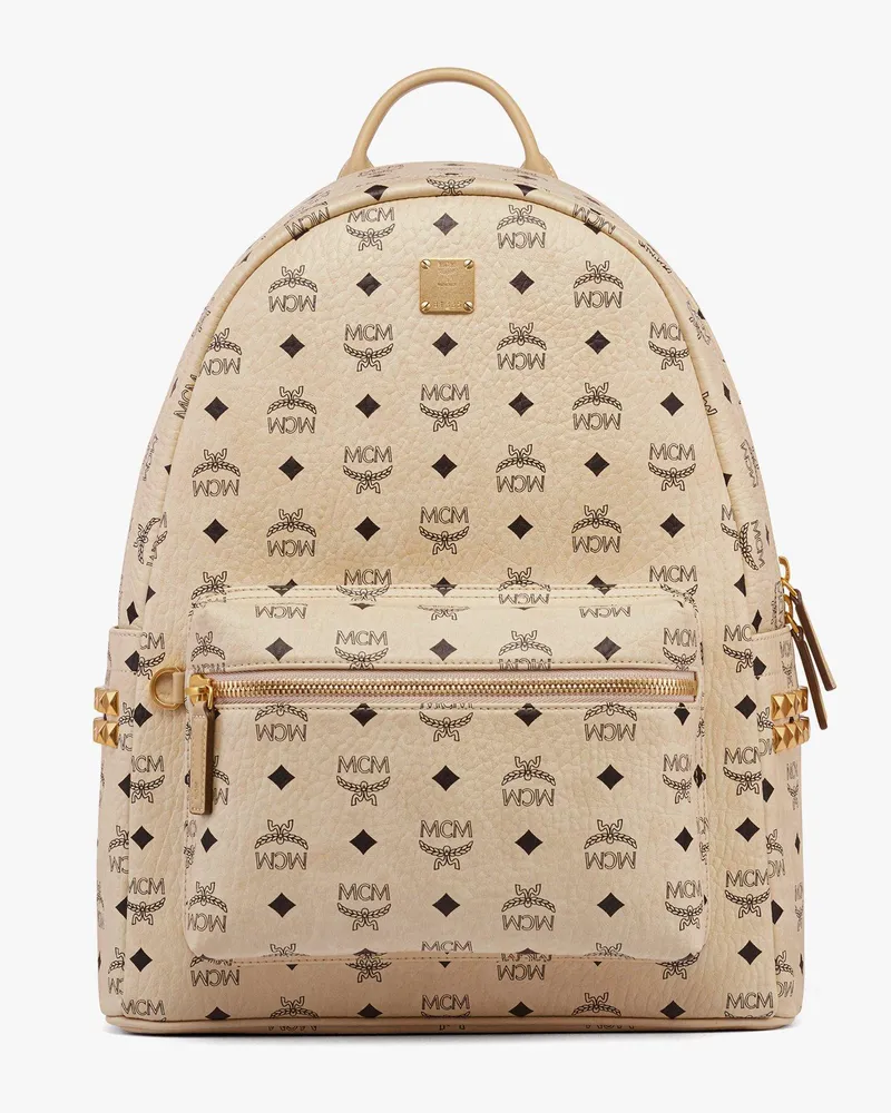MCM Stark Rucksack in Visetos mit seitlichen Nieten Beige