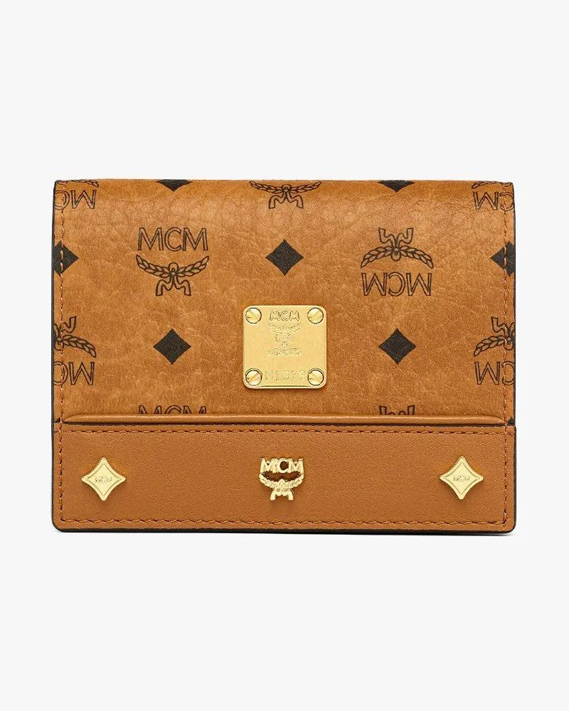 MCM Pina Portemonnaie in Visetos mit Nieten Cognac