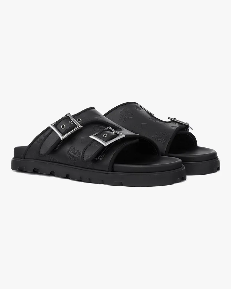 MCM Sandalen aus Leder mit geprägtem Monogramm Black