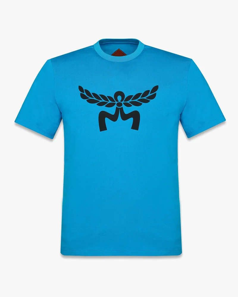 MCM T-Shirt aus Bio-Baumwolle mit gedrucktem Lorbeerlogo Blue