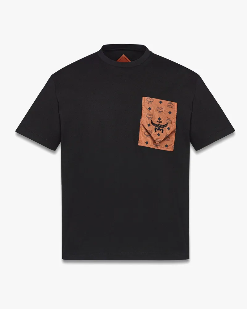 MCM T-Shirt aus Bio-Baumwolle mit aufgesetzter Monogramm-Tasche Black