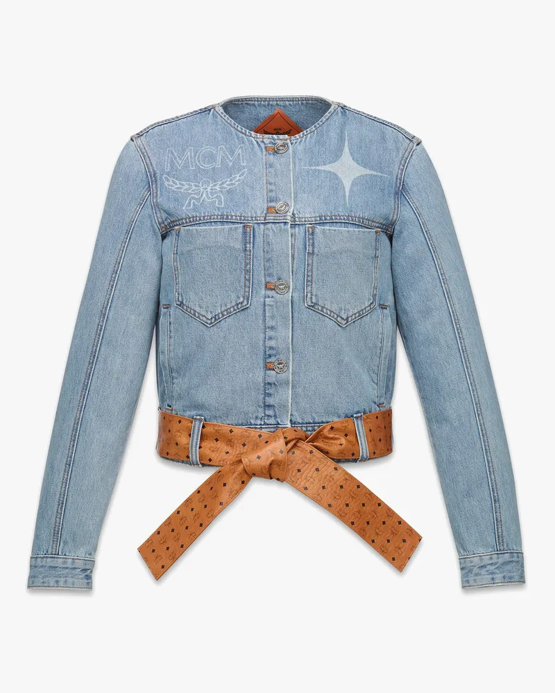 MCM Jeansjacke Constellation mit Monogramm-Ledergürtel Light