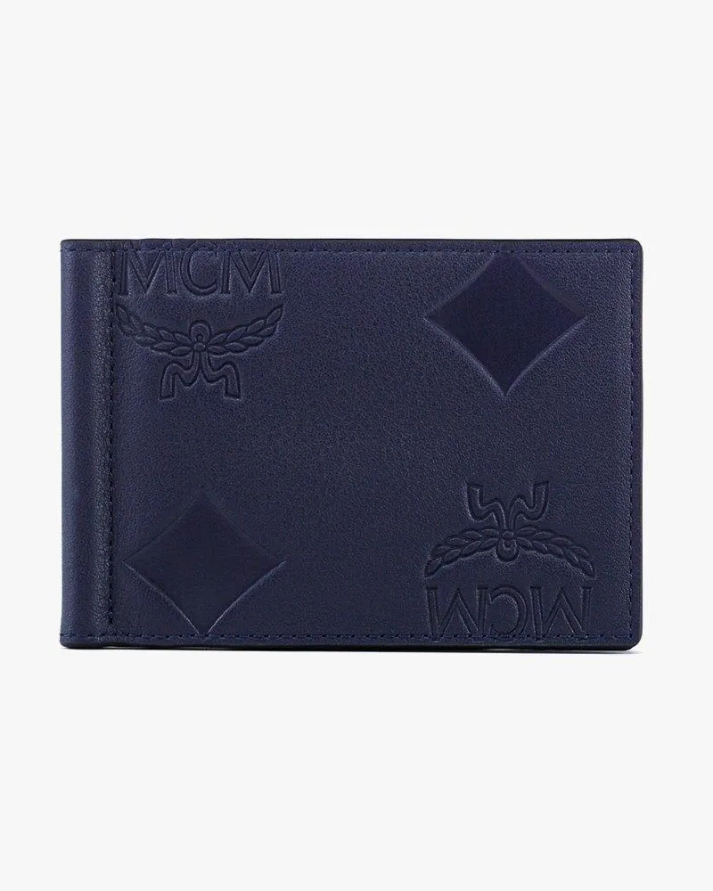 MCM Aren Portemonnaie aus Leder mit Maxi-Monogramm und Geldscheinklammer Navy