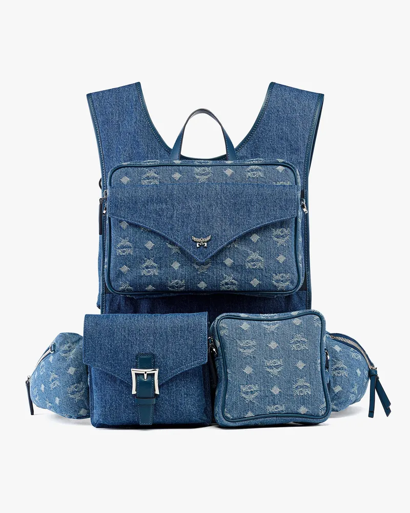 MCM Aren Multi-Rucksack aus Denim-Jacquard mit Monogramm Denim