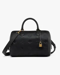 MCM Ella Boston Tasche aus Leder mit Maxi-Monogramm Black