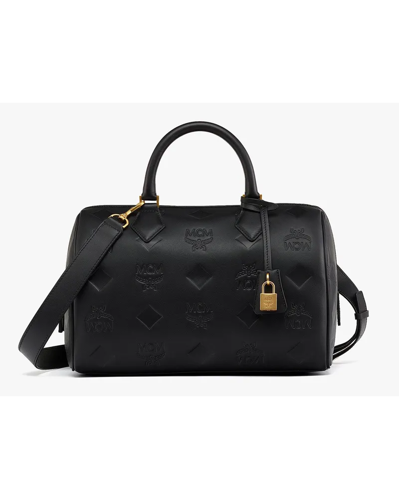 MCM Ella Boston Tasche aus Leder mit Maxi-Monogramm Black