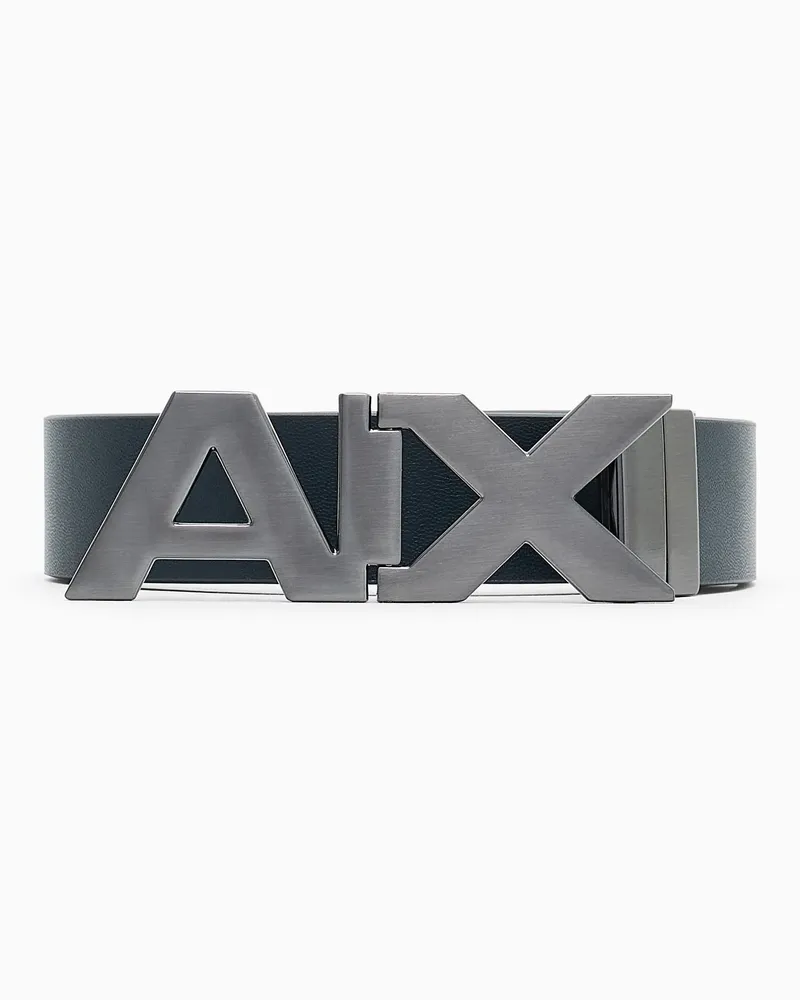 Armani Exchange Wendegürtel aus Leder mit satinierter Logo-Schnalle aus Metall Blau