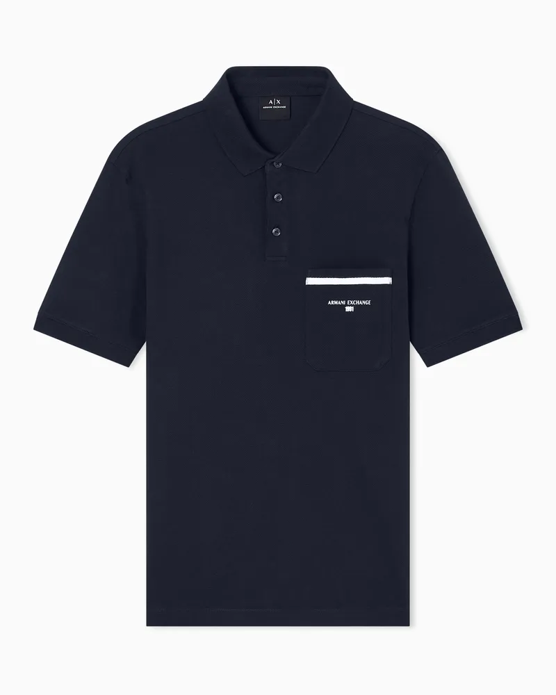 Armani Exchange Regular-Piqué-Poloshirt mit Tasche Marineblau