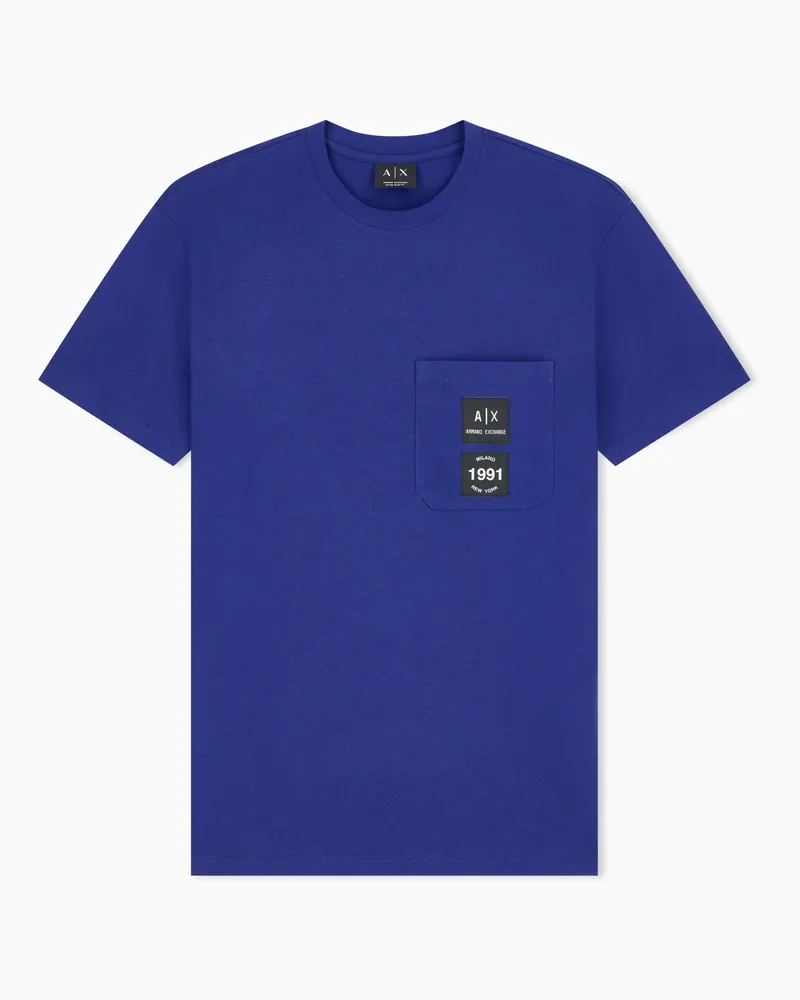 Armani Exchange Schmal geschnittenes T-Shirt aus Baumwolljersey Blau