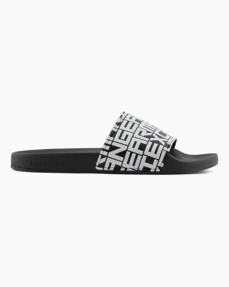 Armani Exchange Slipper mit Logoband Schwarz