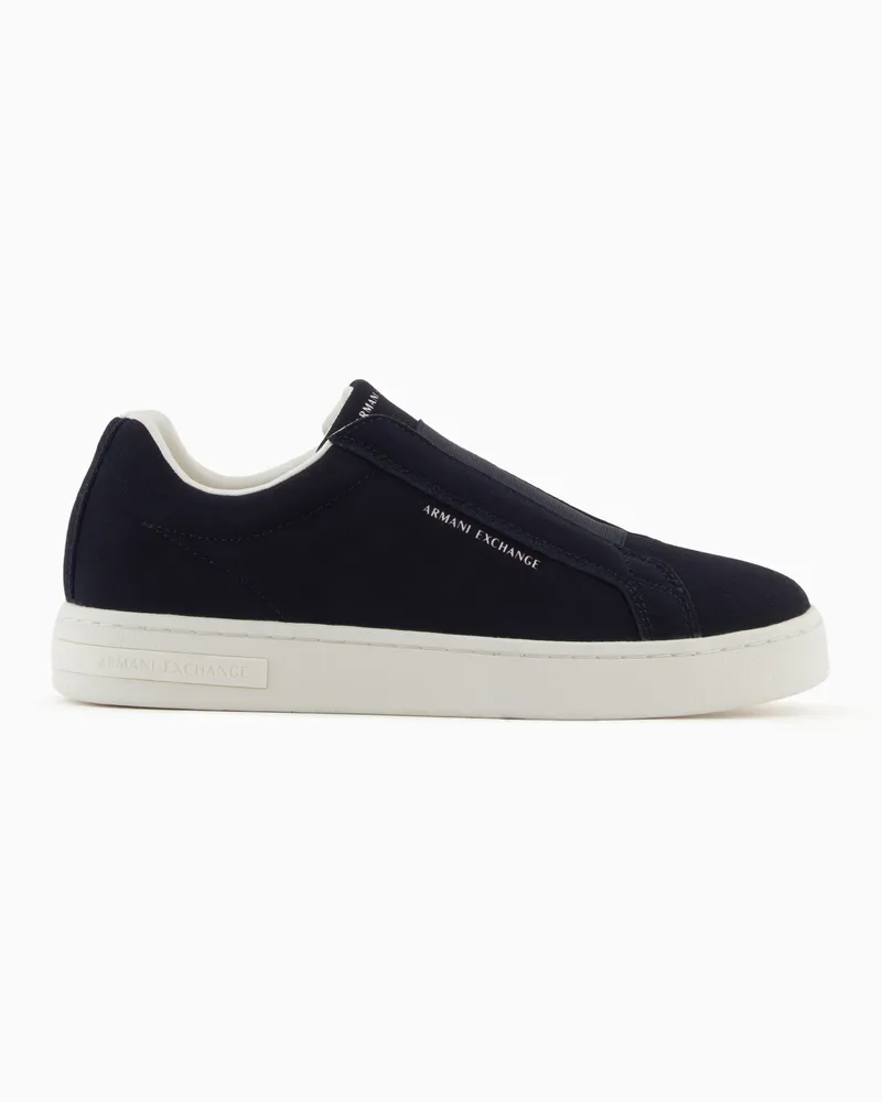 Armani Exchange Leder-Sneaker mit Gummizug Marineblau