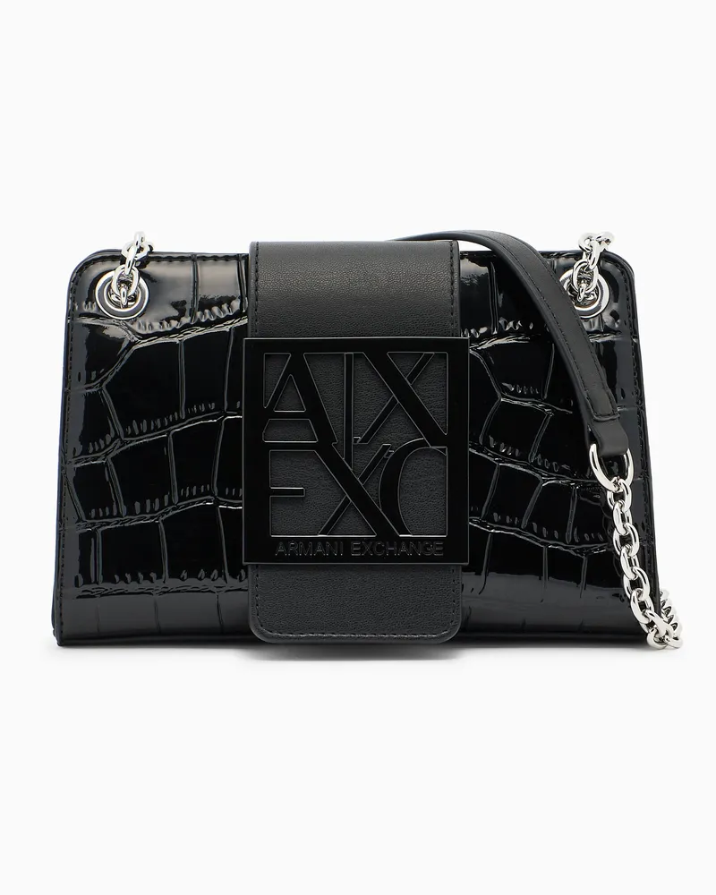 Armani Exchange Kleine Umhängetasche mit geformtem Logo Schwarz