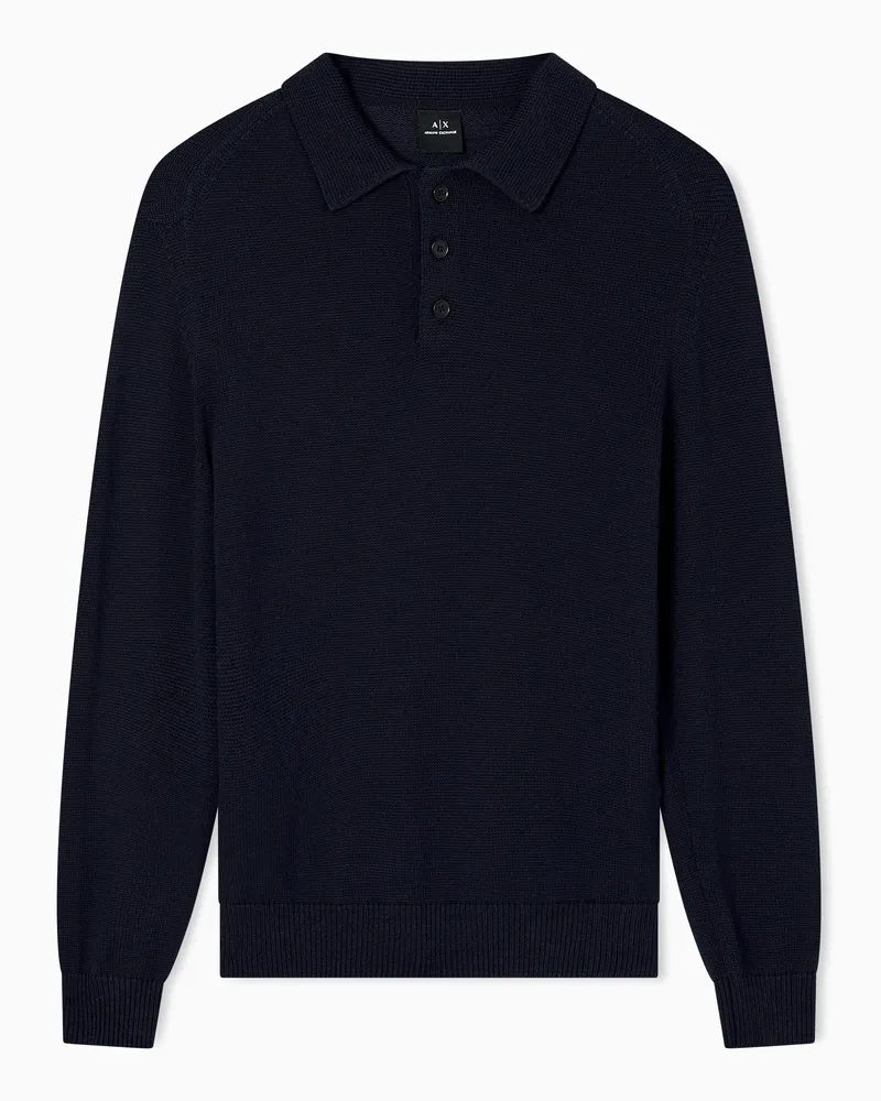 Armani Exchange Poloshirt aus Wolle und Baumwolle Marineblau