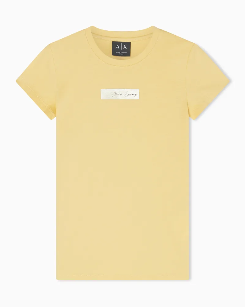 Armani Exchange Schmal geschnittenes T-Shirt aus Baumwolljersey Gelb