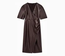 Kleid aus Kunstleder mit Wickelstil und V-Ausschnitt