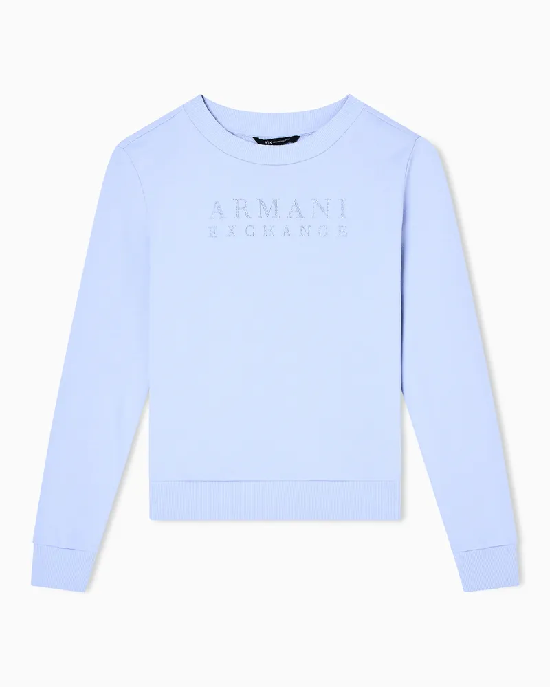 Armani Exchange TONE ON TONE LOGO LETTERING CREWNECK SWEATSHIRT Hellblau