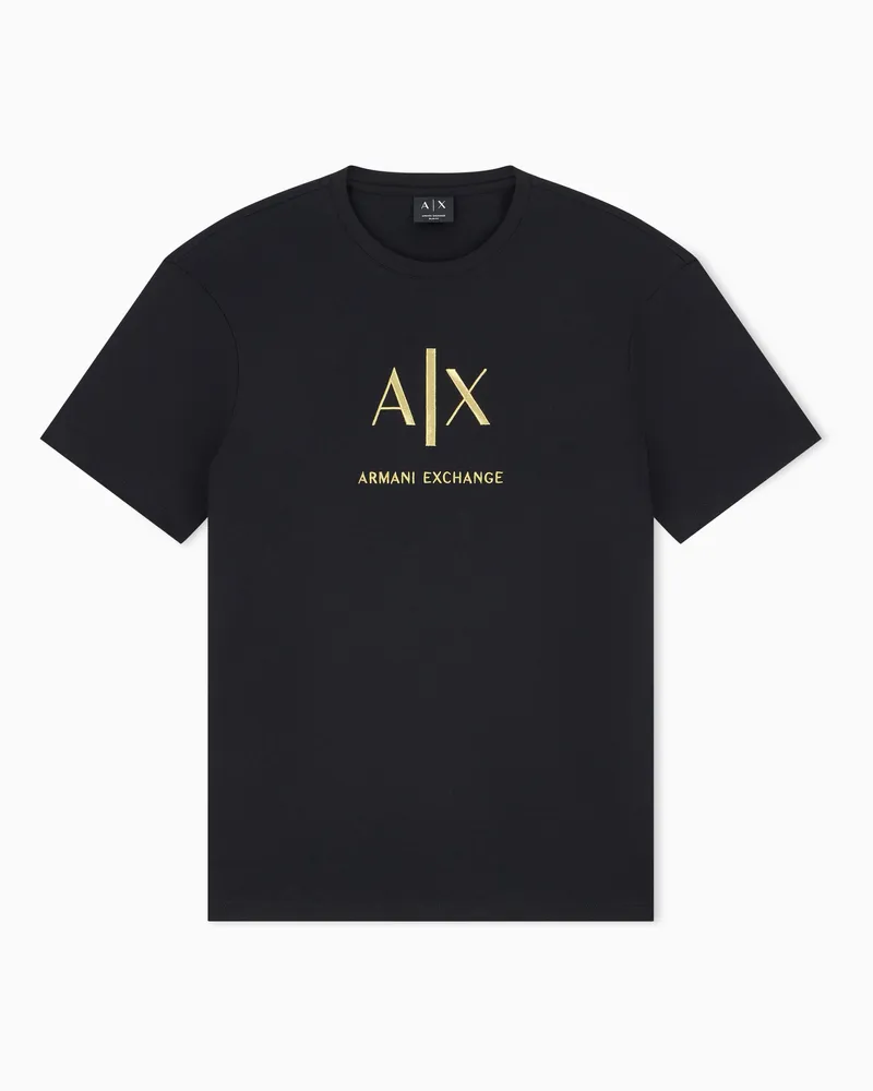 Armani Exchange T-Shirt Black and Gold Slim Fit Baumwolljersey Rundhals Schwarz