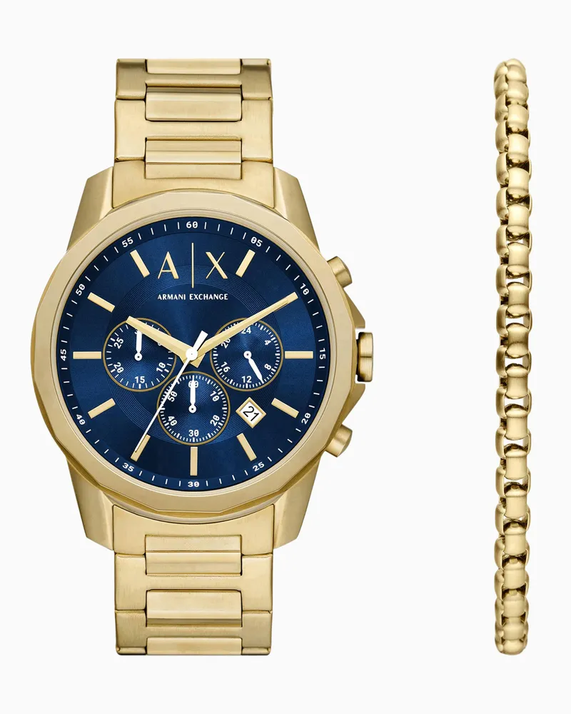 Armani Exchange Set aus goldfarbener Edelstahl-Chronographenuhr und Armband Mehrfarbig