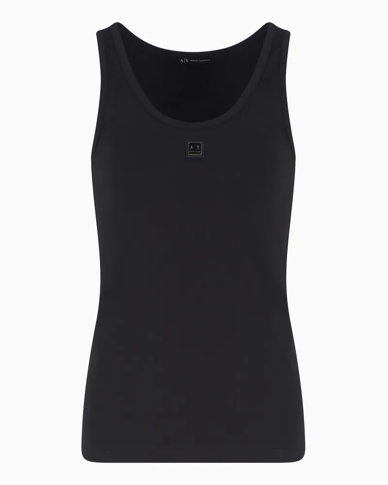 Armani Exchange Tanktop aus elastischem Jersey mit Logo-Plakette Schwarz