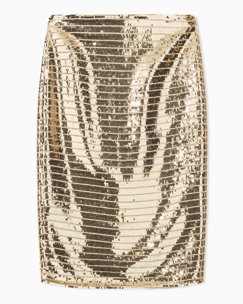 Armani Exchange Schmal geschnittener Paillettenrock mit Streifenmuster Goldfarben