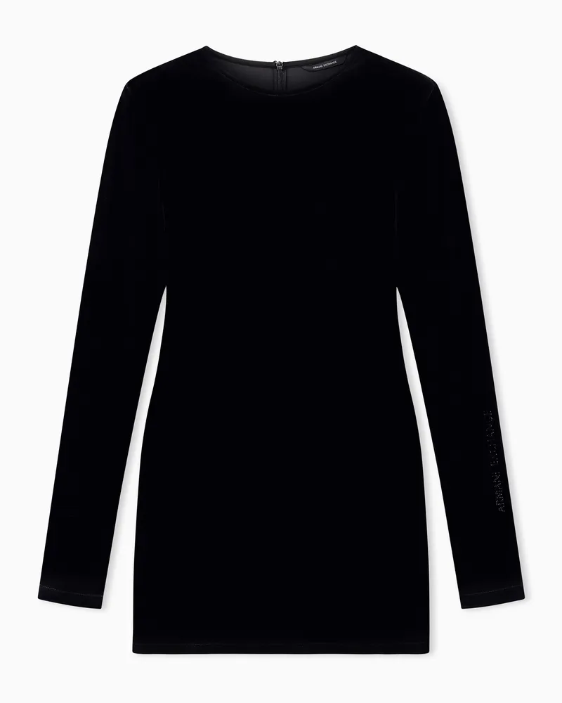 Armani Exchange Minikleid Up For Party aus Stretch-Samt mit langen Ärmeln Schwarz