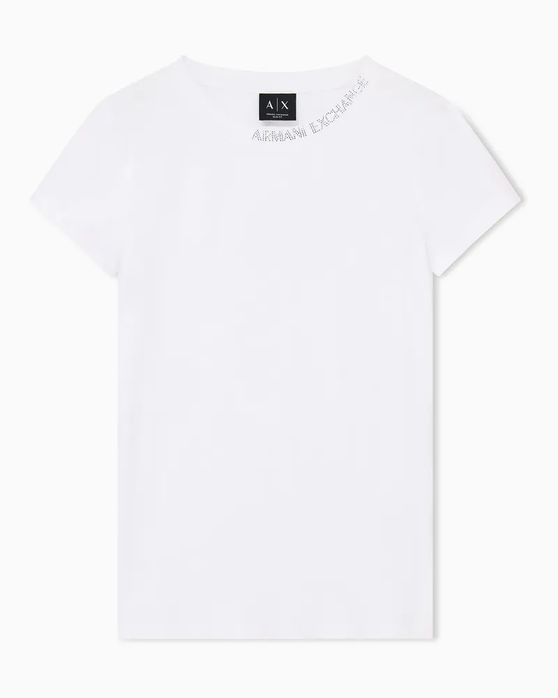 Armani Exchange T-Shirt Up For Party aus Bio-Baumwolljersey mit Strass Weiß