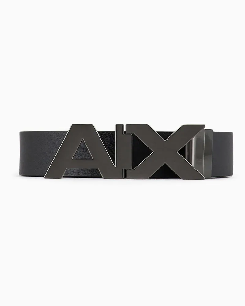 Armani Exchange Plate Belt aus glattem Leder mit gebürsteter Metallschnalle Schwarz