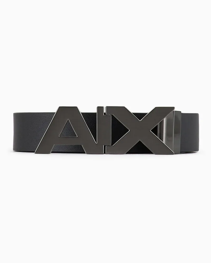 Armani Exchange Wendegürtel aus Leder mit satinierter Logo-Schnalle aus Metall Schwarz