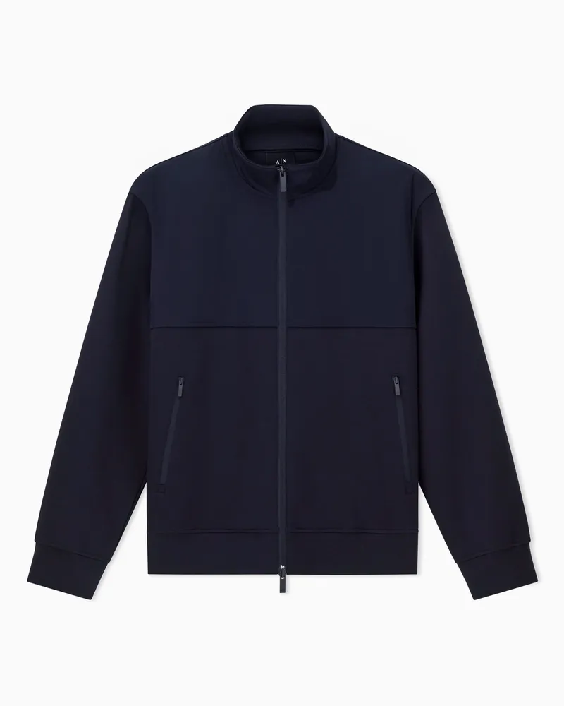 Armani Exchange Sweatshirt aus zwei Materialien mit durchgehendem Reißverschluss Marineblau