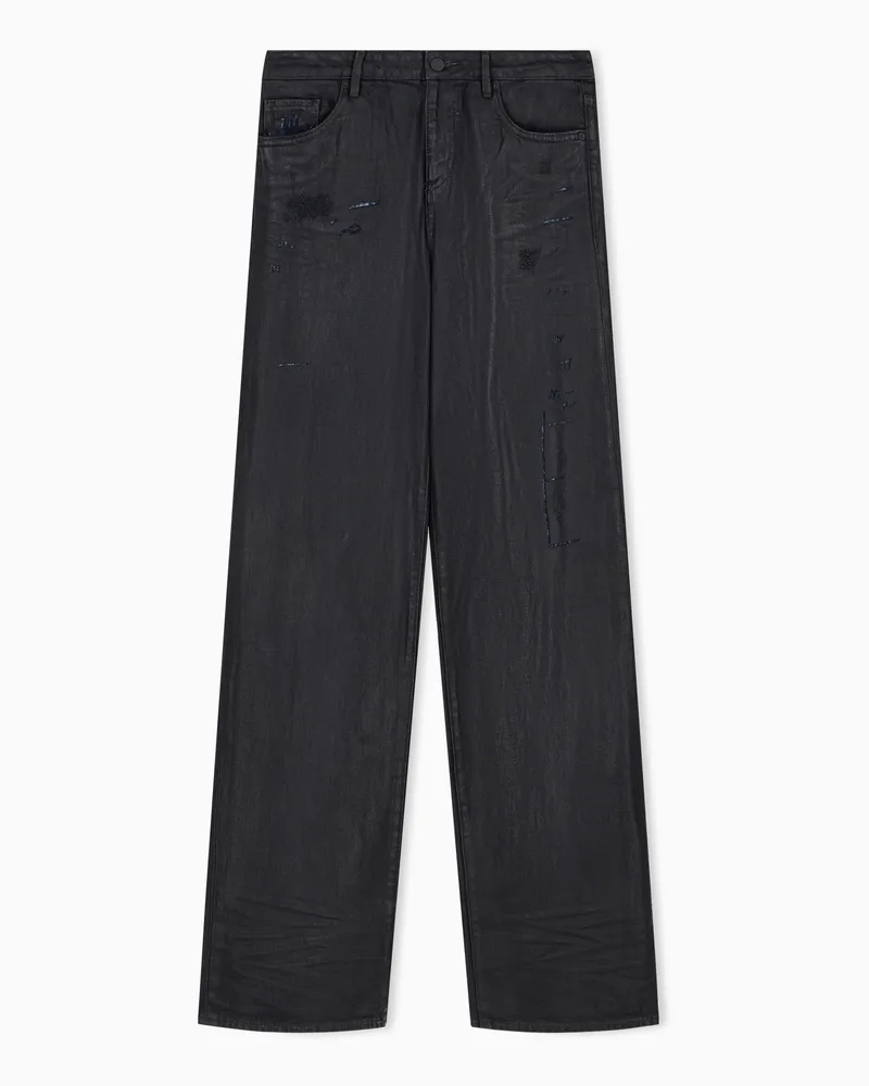 Armani Exchange Beschichtete 5-Pocket-Jeans mit weitem Bein und Used-Look Schwarz